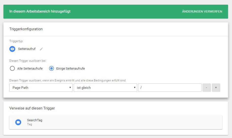 Trigger konfigurieren für die Sitelinks Searchbox im Google Tag Manager